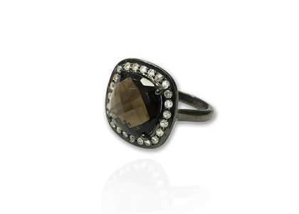 Black Rhodium Plated CZ Studded Gemstone Fashion Ring